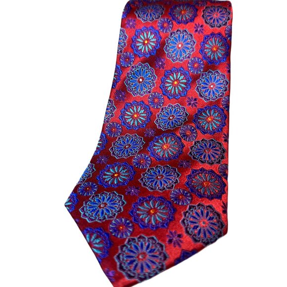 Zanetti Men's Silk Tie Striking Red an Blue Floral - Picture 1 of 3